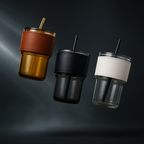 Leather strap coffee cup with straw