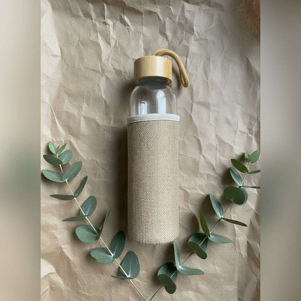 glass bottle with bamboo cover