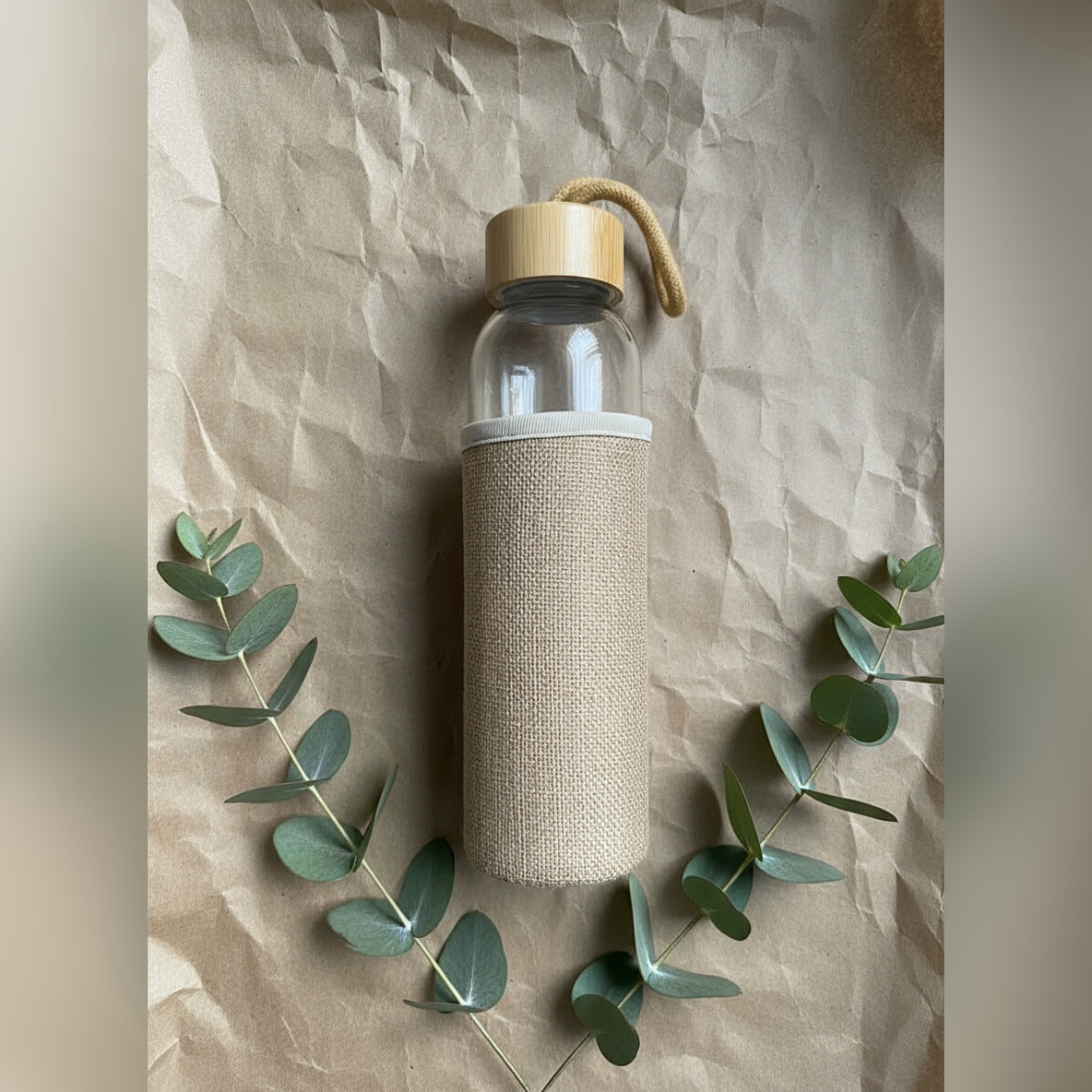 glass bottle with bamboo cover