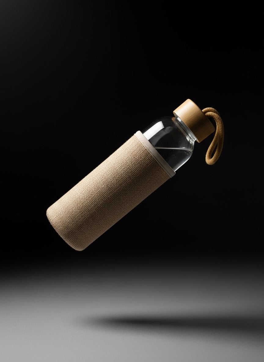 glass bottle with bamboo cover