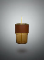 Leather strap coffee cup with straw
